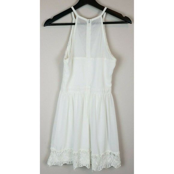 Francesca's White Lace Mesh High Neck Mini Dress Formal Lined XS EUC - Picture 2 of 5